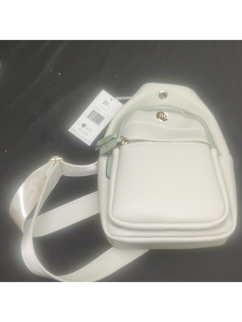 Jessica A. Moore Women’s Ivory/Mint Sling Bag Gold Hardware Zip Adjustable Strap